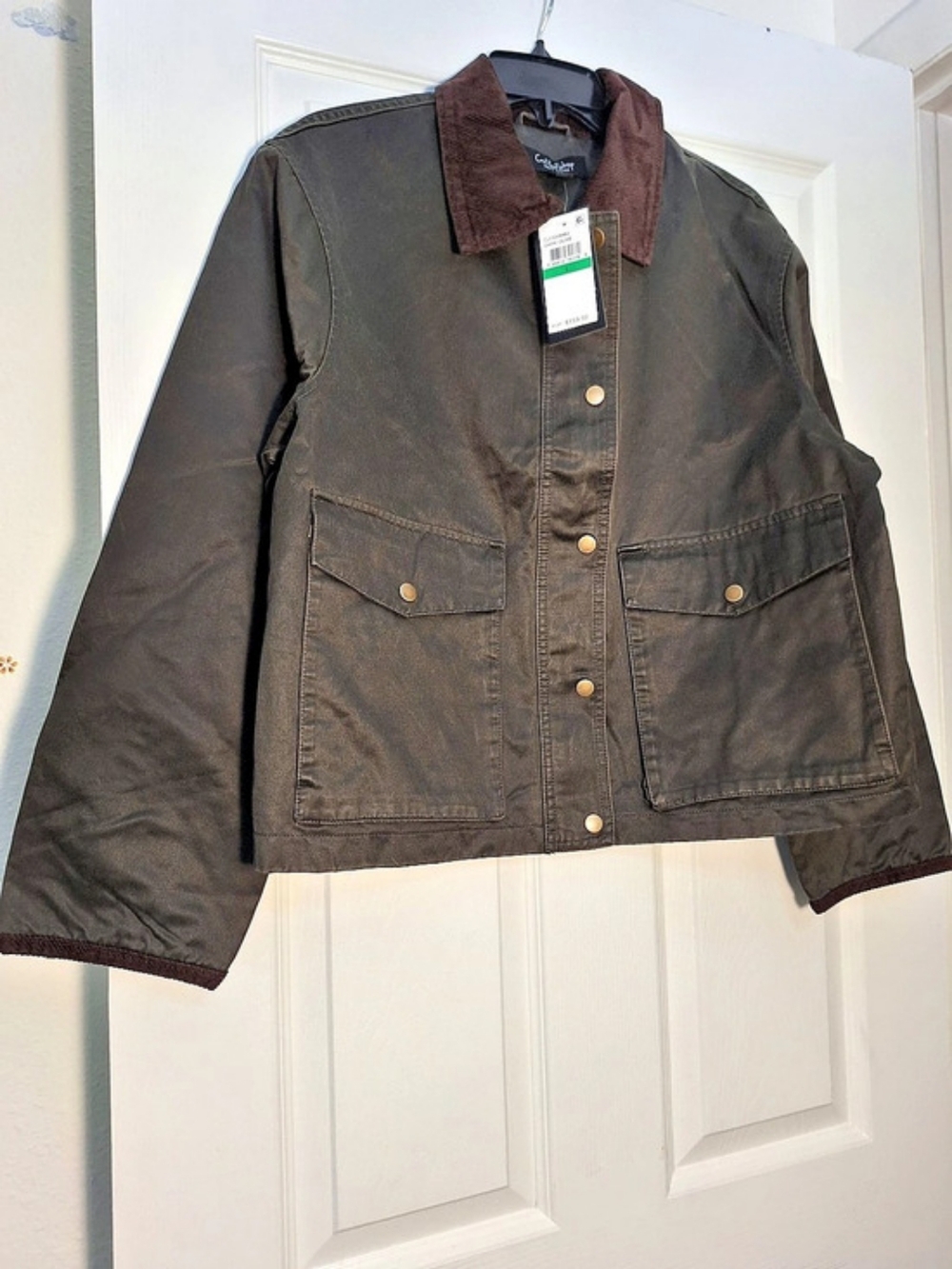 CoffeeShop Waxed Barn Jacket in Olive  Size L NWT,run Large